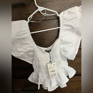 Zara white flutter sleeve top